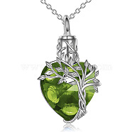 Heart with Tree of Life Glass Urn Pendant Necklaces, Stainless Steel Chain Necklaces, Green, 21.65 inch(55cm)(PW-WG54592-06)