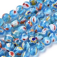 Round Millefiori Glass Beads Strands, Medium Turquoise, 6mm, Hole: 1mm, about 67pcs/strand, 14.7 inch(LK-P001-13)