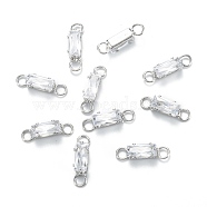 Brass Clear Cubic Zirconia Links Connectors, Long-Lasting Plated, Rectangle, Real Platinum Plated, 13x3.5x3mm, Hole: 2mm(ZIRC-G170-16P)