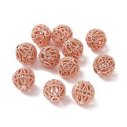 Rack Plating Brass Hollow Beads, Cadmium Free & Lead Free, Round, Rose Gold, 8mm, Hole: 1.2mm(KK-P219-01A-RG)