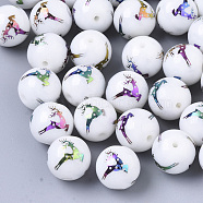 Christmas Opaque Glass Beads, Round with Electroplate Elk Christmas Reindeer/Stag Pattern, Multi-color Plated, 10mm, Hole: 1.2mm(EGLA-R113-03D)