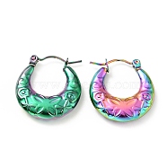 Ion Plating(IP) Rainbow Color 304 Stainless Steel Crescent Moon with Butterfly Hoop Earrings for Women, 22x20x4mm, Pin: 0.8mm(EJEW-G293-15M)