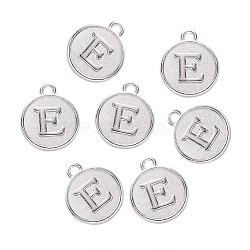 Alloy Pendant Cabochon Settings, For Enamel, Cadmium Free & Lead Free, Flat Round with Letter, Platinum, Letter.E, 14x12x2mm, Hole: 1.5mm(PALLOY-N156-01E-P)