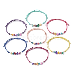 7Pcs Dyed Natural Turquoise Chips Braided Bead Bracelets, Adjustable Waxed Cotton Cord Bracelets for Women, Mixed Color, Inner Diameter: 2-1/8~3-1/4 inch(5.5~8.3cm)(BJEW-JB09870)