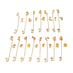 PVD Vacuum Plating 304 Stainless Steel Dangle Chains Stud Earrings, Asymmetrical Earrings for Women, Mixed Shape, Golden, 82~90mm, 9.5x7~7.5mm, Pin: 0.6mm(EJEW-C049-01G)