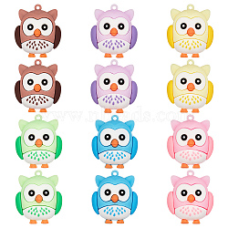 SUNNYCLUE 12Pcs 6 Colors PVC Cartoon Owl Doll Pendants, for Keychains, Mixed Color, 43x37x26mm, Hole: 3mm, 2pcs/color(KY-SC0001-64)