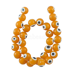 Handmade Italianate Lampwork Beads Strands, Evil Eye Style, Round, Yellow, about 12mm in diameter, hole: 2mm, about 31pcs/strand, 14 inch(X-D217-12mm-5)