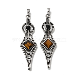 Natural Tiger Eye Big Pendants, with Alloy & Rhinestone, Rhombus Charm, 67.5x20x6.5mm, Hole: 7x5mm(GG-CBA7610-01AS-02)