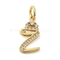 Brass Micro Pave Cubic Zirconia Pendants, with Jump Ring, Ring, Letter Z, 17x9x2mm, Ring: 6x1mm, Inner Diameter: 4mm(KK-M273-01G-Z)