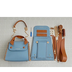 DIY PU Leather Lady Bag Making Kits, Shoulder Bags Kit for Beginners, Deep Sky Blue, 21x17x9cm(PW-WG17204-04)