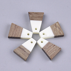 Resin & Wood Pendants, Trapezoid, Creamy White, 18x12.5x3~4mm, Hole: 2mm(RESI-S358-52K)