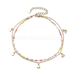 304 Stainless Steel Enamel Link Chains Anklets, Heart Charm Anklets, Colorful, 8-7/8 inch(22.5cm)(AJEW-AN00589-03)