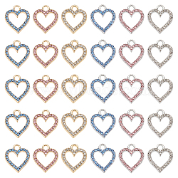 WADORN 30Pcs 6 Colors Alloy Charms, with Rhinestone, Cadmium Free & Lead Free, Heart, Mixed Color, 17x15x2mm, Hole: 2.5mm, 5pcs/color(PALLOY-WR0001-15)