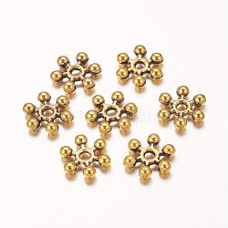 Zinc Alloy Beads Spacers, Cadmium Free & Lead Free, with One Hole, Snowflake, Antique Golden, 8.5x2.5mm, Hole: 1.5mm(PALLOY-Q062-AG)