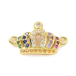Real 18K Gold Plated Brass Micro Pave Cubic Zirconia Connector Charms, Crown Links, Colorful, 9x16x3.5mm, Hole: 1mm(KK-L209-045G-01)