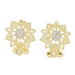 Hollow Flower Brass Micro Pave Cubic Zirconia Stud Earrings Finding, with Horizontal Loops, Cadmium Free & Lead Free, Real 18K Gold Plated, 18x15mm, Hole: 1.2mm, Pin: 0.8mm(KK-E083-14G)