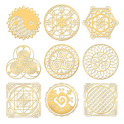 Nickel Decoration Stickers, Metal Resin Filler, Epoxy Resin & UV Resin Craft Filling Material, Religion Thme, Geometric Pattern, 40x40mm, 9 style, 1pc/style, 9pcs/set(DIY-WH0450-009)