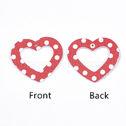 PU Leather Pendants, Heart with Polka Dot Pattern, For Valentine's Day Jewelry Making, Red, 35x39x1.5mm, Hole: 1.4mm(X-FIND-S299-45D)