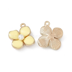 Alloy Enamel Charms, with Plastic Imitation Pearl, Golden, Flower Charm, Light Yellow, 19x17.5x4.5mm, Hole: 1.4mm(ENAM-A141-01G-01)