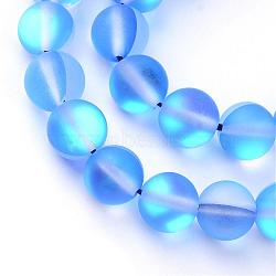 Synthetic Moonstone Beads Strands, Holographic Beads, Dyed, Frosted, Round, Royal Blue, 6mm, Hole: 1mm, about 60~62pcs/strand, 14~15 inch(G-R375-6mm-A11)