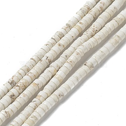Natural Howlite Beads Strands, Flat Round/Disc, Heishi Beads, 4x2~3mm, Hole: 1mm, about 163~166pcs/strand, 15.12~15.24''(38.4~38.7cm)(G-E604-A01-B)