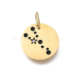 Twelve Constellations 304 Stainless Steel Enamel Pendants, with Rhinestone, Flat Round Charms, Golden, Taurus Charms, 13x1mm, Hole: 4.5x2.5mm(STAS-A148-01G-04)