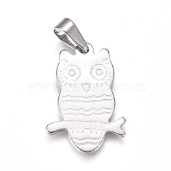 304 Stainless Steel Pendants, Owl, Stainless Steel Color, 32.5x21.5x1.5mm, Hole: 10x4mm(STAS-I135-15P)