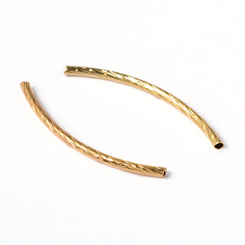Brass Tube Beads, Curved, Golden, about 2mm wide, 35mm long, Hole: 1mm