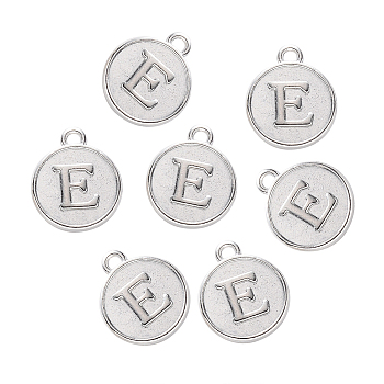 Alloy Pendant Cabochon Settings, For Enamel, Cadmium Free & Lead Free, Flat Round with Letter, Platinum, Letter.E, 14x12x2mm, Hole: 1.5mm