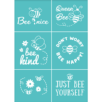 Self-Adhesive Silk Screen Printing Stencil, for Painting on Wood, DIY Decoration T-Shirt Fabric, Turquoise, Bees Pattern, 19.5x14cm