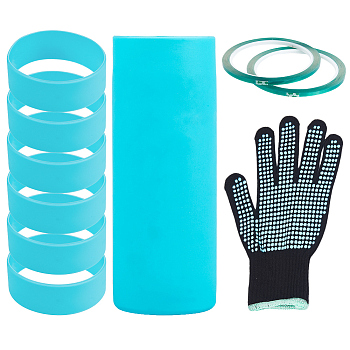 2Pcs PET Plastic Heat Resistant Tape, 1Pc Silicone Cup Sleeve 6Pc Band, 1Pc Non-Slip Cotton Gloves, Mixed Color, 210x127x4mm