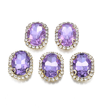 Sew on Rhinestone, Transparent Glass Rhinestone, with Brass Prong Settings, Faceted, Oval, Medium Purple, 22x17x7mm, Hole: 0.9mm