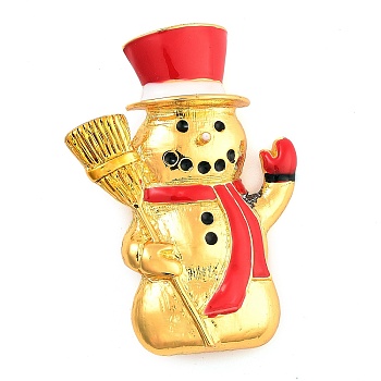 Christmas Theme Alloy Enamel Brooches, for Backpack Clothes, Snowman, Golden, 43x31mm