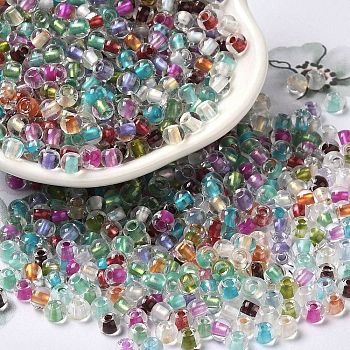 6/0 Transparent Colours Glass Seed Beads, Rondelle, Colorful, 4x3mm, Hole: 1.4mm, about 7500pcs/pound