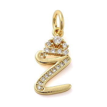 Brass Micro Pave Cubic Zirconia Pendants, with Jump Ring, Ring, Letter Z, 17x9x2mm, Ring: 6x1mm, Inner Diameter: 4mm