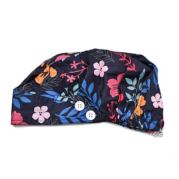 Cotton Adjustable Printed Bouffant Hats Working Caps for Women Men, with Button, Flower, Inner Diameter: 400~600mm