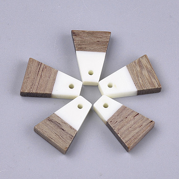 Resin & Wood Pendants, Trapezoid, Creamy White, 18x12.5x3~4mm, Hole: 2mm