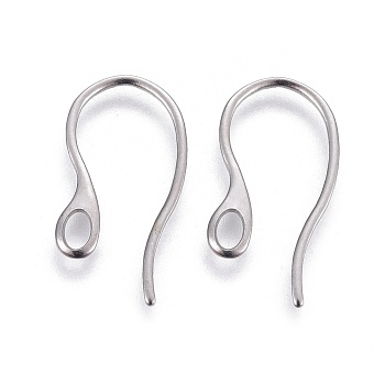 304 Stainless Steel Earring Hooks, with Horizontal Loop, Stainless Steel Color, 22x12x1mm, Hole: 3.5x2mm, Pin: 1mm