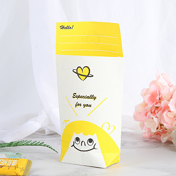 Gril Pattern Carton Paper Gift Treat Bags, Nougat Cookies Candy Boxes, for New Year, Wedding, Yellow, 16.7x12.5x4.55cm