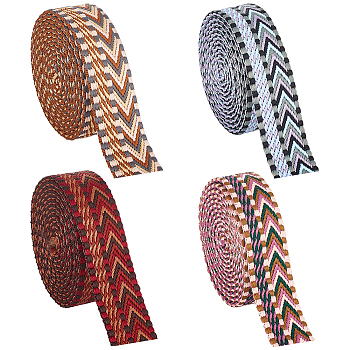 8 Yards 4 Colors Ethnic Style Embroidery Polyester Ribbons, Jacquard Ribbon, Tyrolean Ribbon, Garment Accessories, Arrows Pattern, Mixed Color, 1 inch(25mm), 2 yards/color