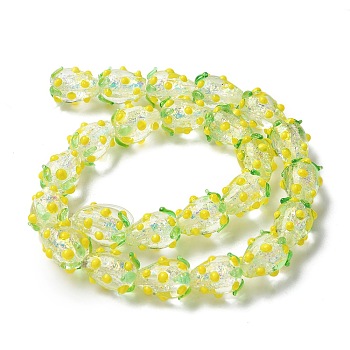 Handmade Foil Lampwork Bumpy Beads Strands, Strawberry, Yellow, 14.5x12mm, Hole: 1.4mm, about 24pcs/strand, 14.02''(35.6cm)~14.13''(35.9cm)