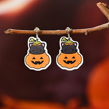 Funny Pumpkin Resin Stud Earrings, Halloween Costume Gift for Women, Orange, 50x25mm