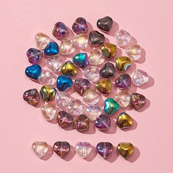 50Pcs 5 Colors Electroplate Glass Beads Strands, AB Color, Heart, Mixed Color, 9~10x10x5.5mm, Hole: 0.8mm, 10Pcs/color