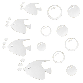 2 Sets 2 Style Bubble Effect Acrylic Mirror Wall Stickers, 
Sea Fish & Bubble Acrylic Mirror Wall Stickers, Self Adhesive Mirror Tiles, for Home Living Room Bedroom Decoration, Silver, 1 set/style