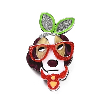 Fashion Dog with Glasses Acrylic Badge, Cartoon Animal Lapel Pin for Backpack Clothes, Colorful, 61x36x7mm