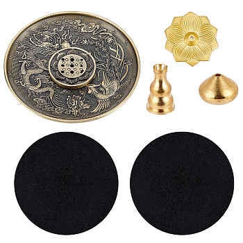 CHGCRAFT 5 Style Alloy & Brass Incense Burner Holder, with Incense Burner Mat, Mixed Shapes, Mixed Color, 14.5~99x1~13.5mm, Hole: 1.3~2.6mm