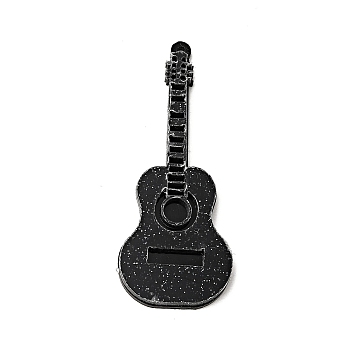 Guitar Shape Acrylic Big Pendants, with Glitter Powder, Black, 64x26x4.5mm, Hole: 1.5mm