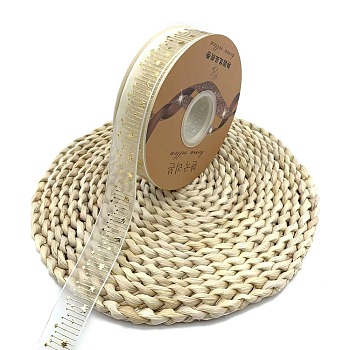 50 Yards Gold Stamping Organza Ribbon, Polyester Printed Ribbon, for Gift Wrapping, Party Decorations, Star, 1 inch(25mm)