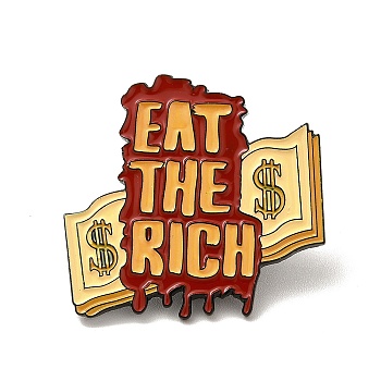 Word Eat The Rich Enamel Pin, Electrophoresis Black Alloy Brooch for Clothes Backpack, Dollar Sign, 29x30x1.5mm