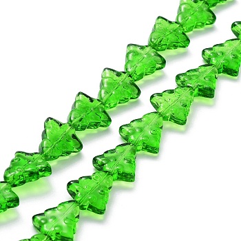Transparent Glass Bead Strands, Christmas Trees, Green, 15.5~16x14.5~15x4.5~5mm, Hole: 1mm, about 40pcs/strand, 25.20~25.59(64~65cm)